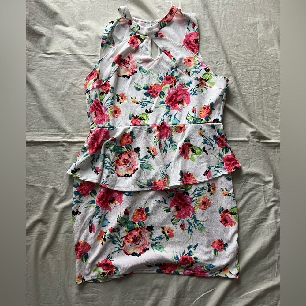 Charlotte Russe Size 3X Peplum Dress Chateau Floral Length 40” Poly Spandex 1232